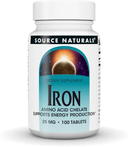 Source Naturals Hierro, Quelato de Aminoácidos - Apoya la Producción de Energía* - 25mg - 100 Tabletas