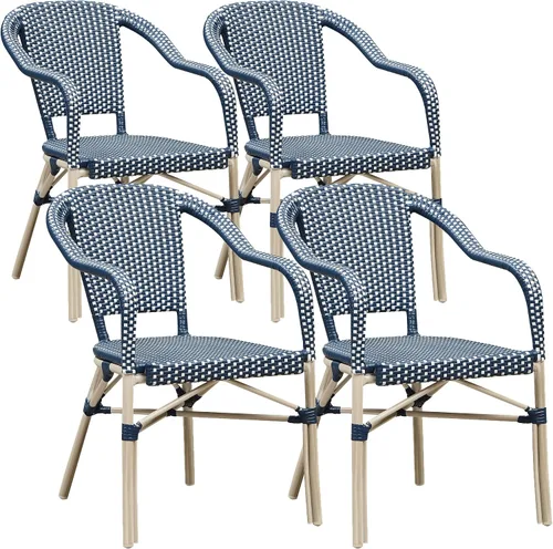 Miniatura 31 de PURPLE LEAF Juego de 2 sillas francesas de mimbre de aluminio, mimbre tejido a mano, sillas de comedor al aire libre para patio, cocina, jardín