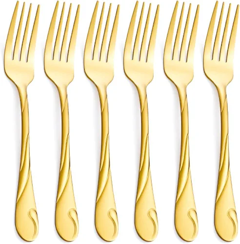 Miniatura 8 de Juego de 6 tenedores para ensalada de acero inoxidable de 6.9 pulgadas, tenedor de postre de metal negro brillante, tenedor pequeño para tartas