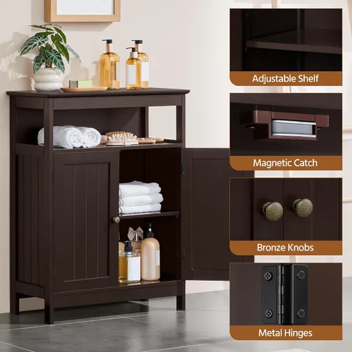 Miniatura 5 de Topeakmart Armario de madera con puertas duraderas y estantes ajustables, armario interior de madera independiente para baño/sala de estar/pasillo