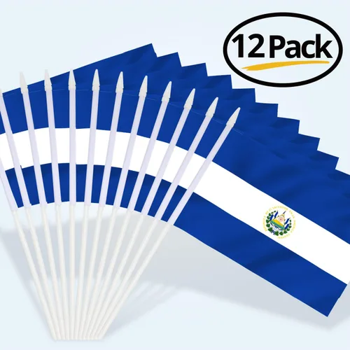 Miniatura 6 de Anley Mini bandera de El Salvador, paquete de 12 unidades, banderas salvadoreñas pequeñas en miniatura de mano en barra, resistentes a