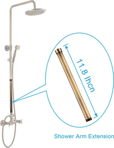 Miniatura 2 de Antiuqe - Accesorio de ducha de latón de 8 pulgadas con boquilla de bañera montado en la pared, 2 manijas cruzadas con latón antiguo a juego, tubo