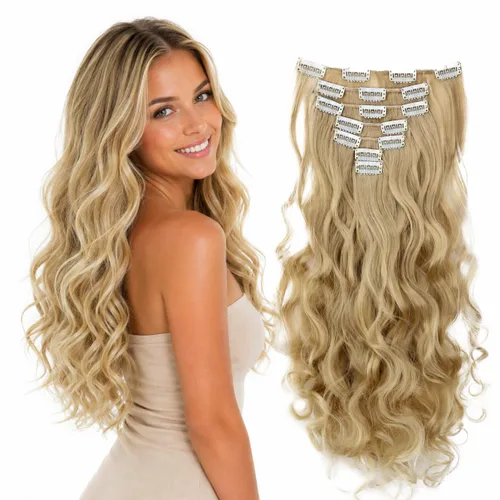 Miniatura 17 de PRETTYSHOP XXL Full Head Set 8 PCs 20 pulgadas Clip en extensiones de pelo Hairpiece Wavy Heat-Resisting, CES1-1_1, 1