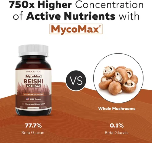 Miniatura 6 de Extracto orgánico de hongos Reishi - 70% de beta-glucanos - niveles más altos de nutrientes activos, potencia máxima, cultivo en Estados Unidos +