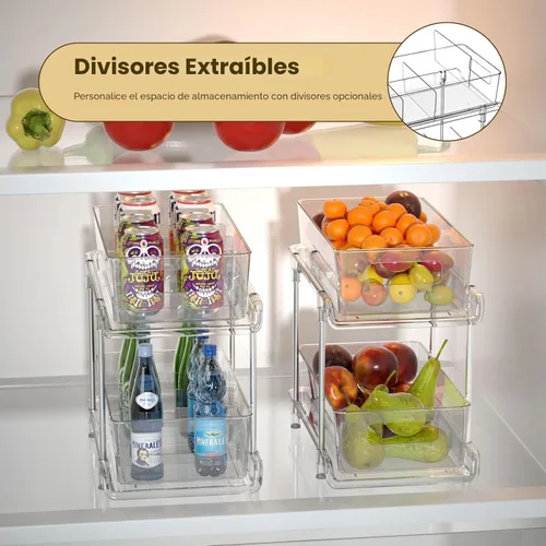Miniatura 6 de HIHEGD Organizador de Almacenamiento de Baño de 2 Niveles con Separadores, Transparente, Extraíble Debajo del Fregadero para Cocina, Despensa