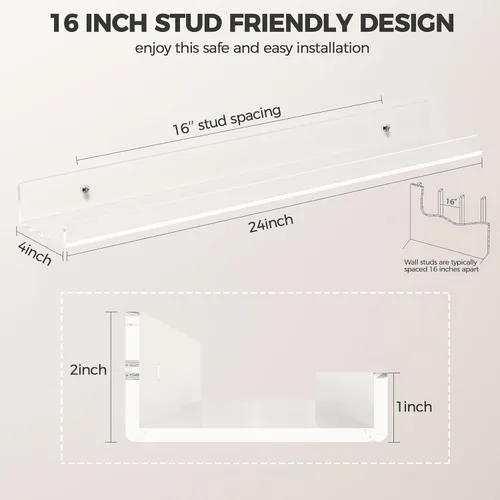 Miniatura 3 de HBlife Estantes flotantes de 24 pulgadas para montar en la pared, estantes de acrílico transparente para figuras, estantería flotante invisible