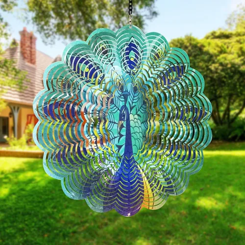 Miniatura 7 de Hilanderos de viento de metal de pavo real - Regalos para mujeres, mamá, abuela, esposa, hilandero de viento colgante para decoraciones