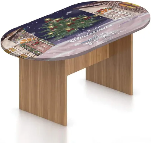 XISUNYA Mantel ovalado ajustable de poliéster elástico para Navidad, mantel ajustable con estampado de villancicos nevados, se adapta a mesas