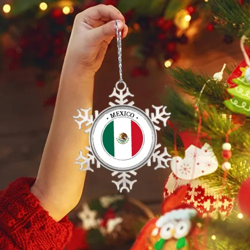 Miniatura 3 de Adorno de copo de nieve de bandera de México para decoración de árbol de Navidad, recuerdo de ciudad de campo, adornos de Navidad personalizados