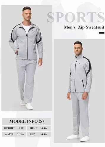Miniatura 8 de MoFiz Chándal deportivo para hombre, 2 piezas, chaqueta con cremallera completa, pantalón de manga larga, casual, para correr, gimnasio