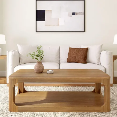 Miniatura 5 de Plank+Beam Forma - Mesa de centro moderna de 54 pulgadas con estante, mesa central contemporánea con espacio de almacenamiento, mesa de té Nuez