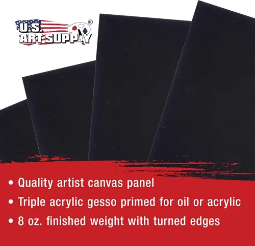Miniatura 4 de U.S. Art Supply Paneles de lienzo de arte negro de 8 x 8 pulgadas, paquete de 6 unidades, lienzos de algodón pesado de 8 onzas sin ácidos