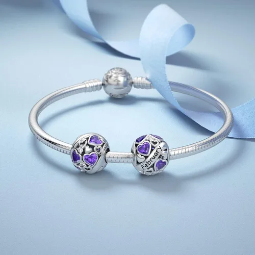 Miniatura 2 de DALARAN Dijes de piedra natal para pulsera de plata de ley 925 con cuentas de corazón de feliz cumpleaños para mujer
