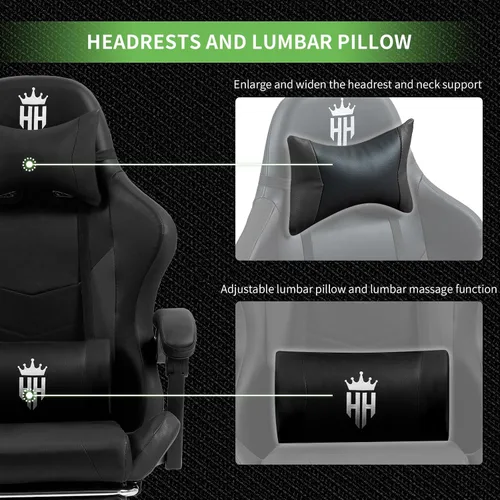 Miniatura 9 de Gaming Chair with Footrest Ergonomic Computer Chair for Adult, Adjustable Headrest, Lumbar Pillow, Large Size Reclining Gaming Chair Big and Tall