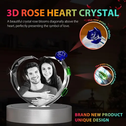 Miniatura 2 de QPCBEBY Foto de cristal 3D con rosa de cristal rojo, regalos personalizados para el día de la madre para mamá, esposa, mujer, ella, novia, pareja