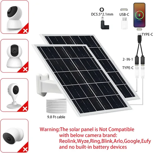 Miniatura 6 de Panel solar de 5 V y 16 W, paquete de 2 unidades IP65 impermeable con puertos USB-C/Micro USB/CC, cable de 9.8 pies para teléfono/banco