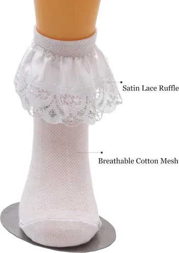 Miniatura 3 de Xiyadun 5 pares de calcetines de algodón de encaje con volantes para bebés y niñas pequeñas