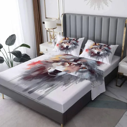 Miniatura 11 de Juego de sábanas Queen – Sábanas de cama de lobo, sábanas y fundas de almohada de color negro y dorado, microfibra suave, bolsillo profundo y sin