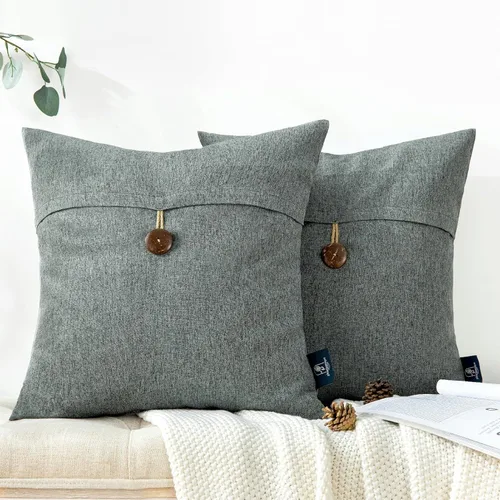 Miniatura 19 de Funda decorativa de lino Phantoscope para almohadones, con botón, 18" x 18