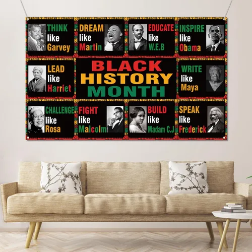 Miniatura 4 de Sunwer Cartel de fondo de cabina de fotos del mes de la historia negra, póster inspirador de pared afroamericano, tablón de anuncios para el aula