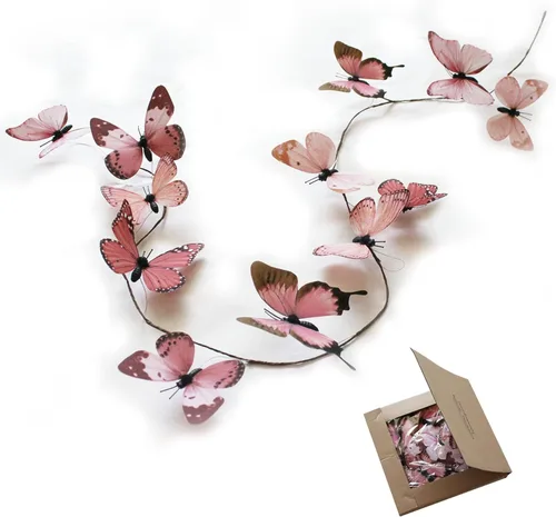 Miniatura 14 de Guirnalda de mariposa artificial, enredaderas decorativas de mariposa falsas, decoración colgante de mariposa única en 3D para pared del hogar, Rosa