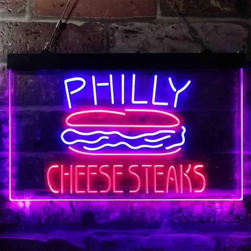 Miniatura 2 de ADVPRO Philly Cheese Steaks Café - Letrero de neón LED de doble color, azul y rojo, 24 x 16 pulgadas st6s64-i3850-br