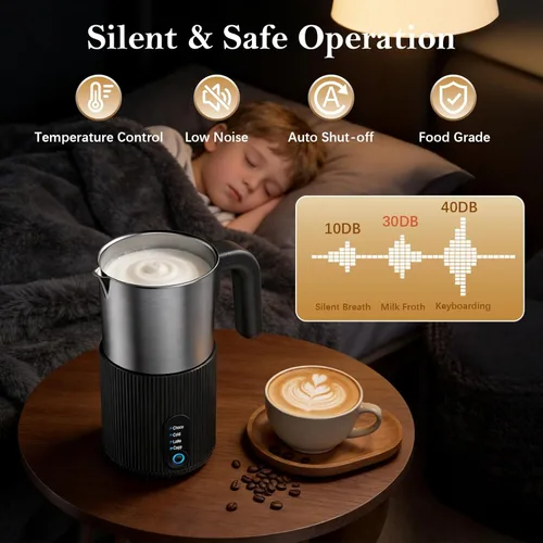 Miniatura 6 de Espumador de leche eléctrico y vaporizador, vaporizador de leche instantáneo 4 en 1 para café, café con leche, capuchino, chocolate caliente