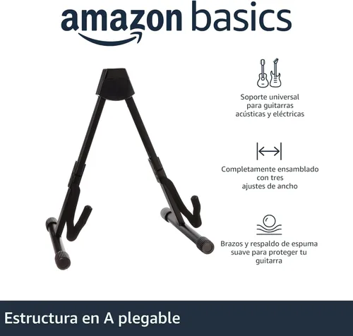 Miniatura 2 de Amazon Basics - Soporte plegable y ajustable con forma de A para guitarras acústicas y eléctricas con goma antideslizante y brazos de espuma suave