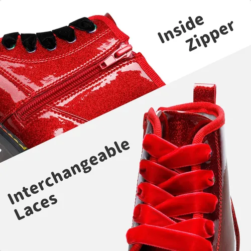 Miniatura 4 de DREAM PAIRS Botas de tobillo con purpurina para niñas y niños, zapatos de combate con cremallera lateral con cordones (bebéniño pequeñoniño grande)