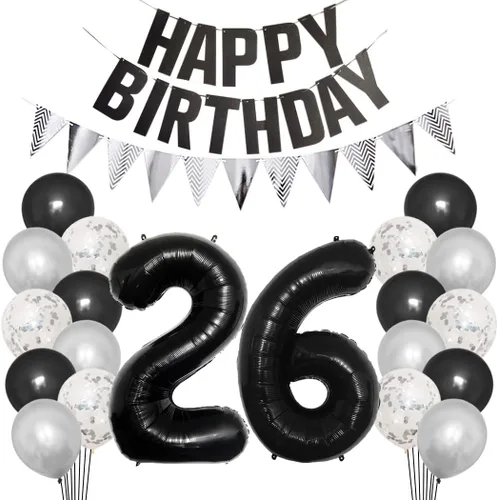 Miniatura 12 de Juego de decoraciones de fiesta de cumpleaños número 15 para niñas, niños, mujeres y hombres, pancarta negra con letras de feliz cumpleaños