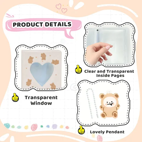 Miniatura 3 de Carpeta para tarjetas fotográficas Kpop de 3 pulgadas, bonito álbum de fotos, portátil, álbum de tarjetas de fotos Kpop con bonito colgante