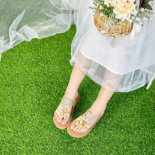 Miniatura 2 de Felix & Flora Sandalias para niña pequeña - Zapatos de vestir para niña de flores, puntera abierta, zapatos planos de verano para niños pequeños