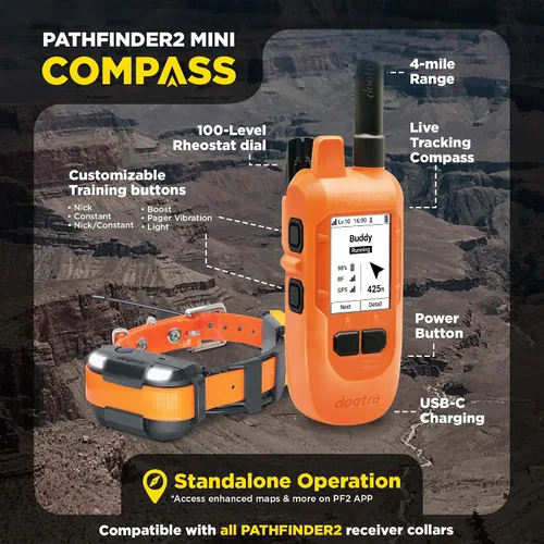 Miniatura 2 de Dogtra PATHFINDER2 MINI Compass Live GPS Dog Tracking & Training System - 4-Mile Range E-Collar Handheld with No Subscription, Offline Maps