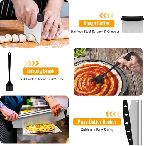 Miniatura 4 de Pizza - Juego de 7 sartenes para pizza con cáscara de pizza, espátula de pizza de 12 x 14 pulgadas, paleta de pizza de aluminio con cortador