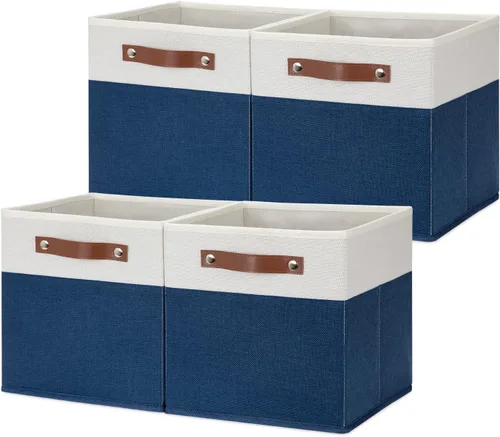 Miniatura 20 de HNZIGE Juego de 4 cubos de almacenamiento de tela, organizadores plegables para estantes, hogar, cubos decorativos para el hogar, juguetes, armario