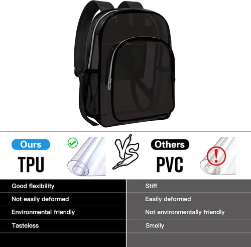 Miniatura 5 de Mochila transparente resistente Mochila transparente para trabajo de viaje de seguridad (negro)