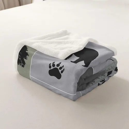 Miniatura 5 de Manfei Manta de aventura rústica para sofá, ciervo, oso, lobo, retazos, decoración de habitación de niños, manta de forro polar suave y transpirable