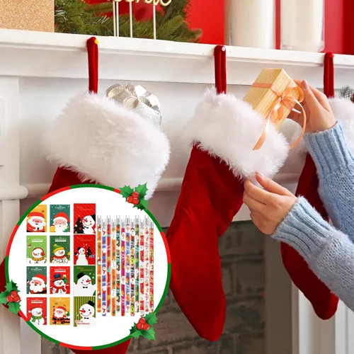 Miniatura 5 de Yexiya 72 piezas de set de papelería de Navidad para niños, mini cuadernos de Navidad y lápices a granel, pequeños blocs de notas de bolsillo