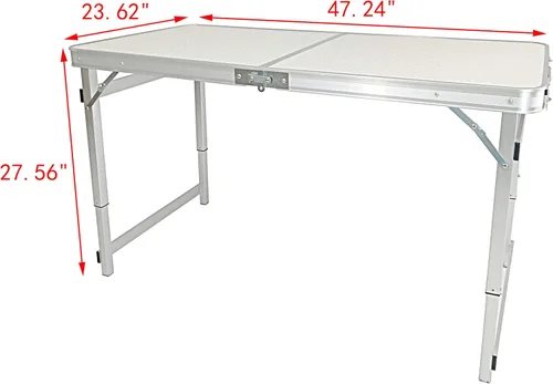 Miniatura 3 de FixtureDisplays® Mesa plegable de aluminio de 4 pies (48 pulgadas), altura ajustable de 24 a 28 pulgadas, mesa de campamento portátil ligera