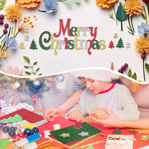 Miniatura 6 de Yeaqee 100 hojas de papel de cartulina con purpurina de Navidad, papel de regalo metálico de 8.5 x 11 pulgadas, cartulina pesada de 8.82 oz/m²