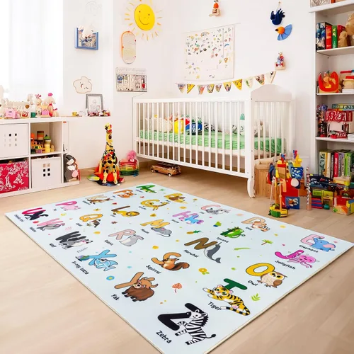 Miniatura 9 de Alfombras infantiles para sala de juegos, alfombra educativa para aprender el alfabeto ABC, suave, lavable a máquina, antideslizante, bonita