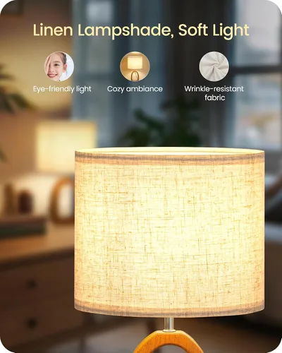 Miniatura 4 de LE07TLP205 - Juego de 2 lámparas de mesa de madera, lámpara de noche pequeña de 14.2 pulgadas con pantalla de lino beige y base de madera de perlado
