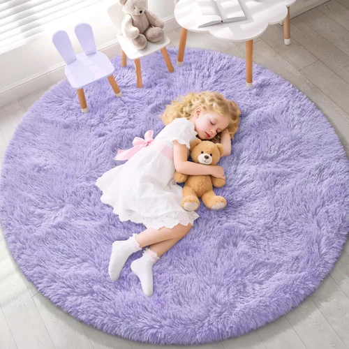 Miniatura 33 de EVOIONOS - Alfombra redonda gris para dormitorio, 5x5 pies; alfombras circulares suaves y esponjosas para sala de estar, alfombras de felpa peludas