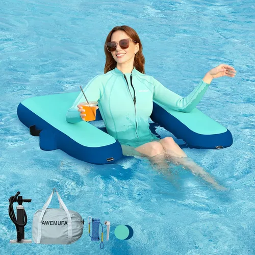 Miniatura 7 de AWEMUFA Sillas inflables para adultos, flotadores de piscina con respaldo de reposabrazos, silla flotante inflable, sillas flotantes para piscina