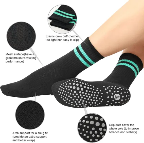 Miniatura 2 de Toes Home Calcetines de pilates para mujer con agarres antideslizantes, calcetines de yoga para barre hospital, calcetines pegajosos, 4 pares