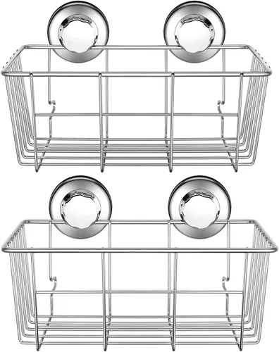 Miniatura 6 de SANNO Ganchos de succión dobles, acero inoxidable, organizador de ducha con ventosa, carritos de baño, almohadillas adhesivas, estante profundo