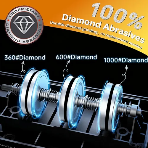 Miniatura 4 de Afilador de cuchillos eléctrico, afilador de 3 etapas de doble cara con abrasivos 100% de diamante, bajo ruido y control inteligente de temperatura