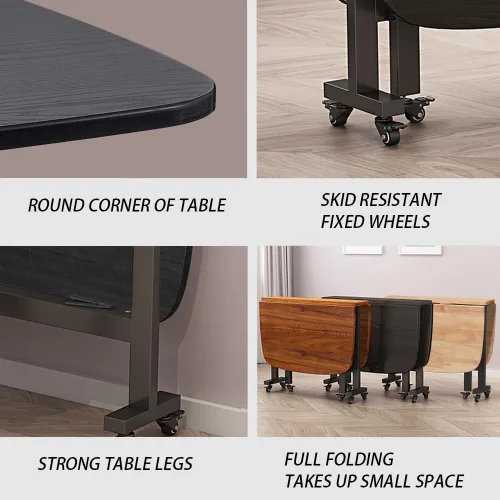 Miniatura 6 de Mesa Multifuncional de Hoja Abatible - Mesa de Comedor Plegable de 47" de Madera con 6 Ruedas (Negro)