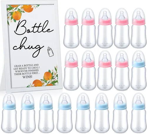 Miniatura 14 de Roowest Bottle Chug Baby Shower Games Favores que incluyen 18 botellas con 1 botella de chug de madera para revelación de género y suministros