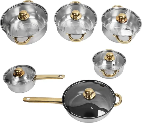 Juego de 12 ollas y sartenes, juego de utensilios de cocina de inducción de acero inoxidable con mango desmontable, juego de cocina antiadherente